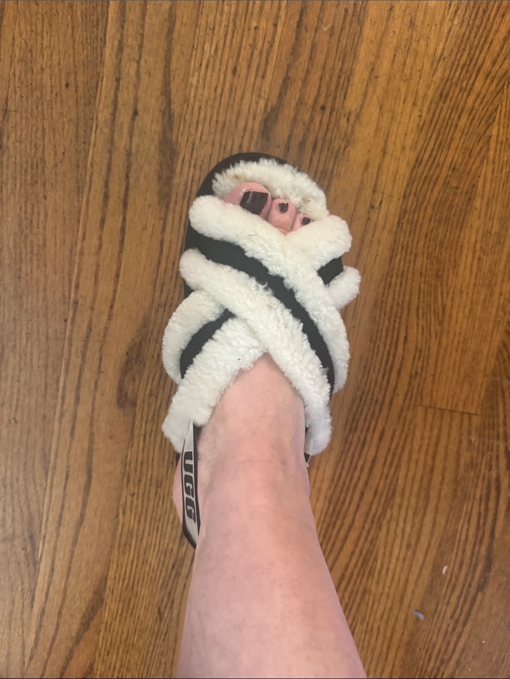 UGG White Shearling Crisscross Slide Sandal - Picture 2 of 10